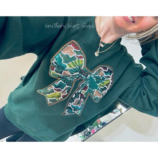 Sequin Camo Bow Patch Sweatshirt  | Camo Bow Sweatshirt | Hunting Wives Sweatshirt | Girls who Hunt