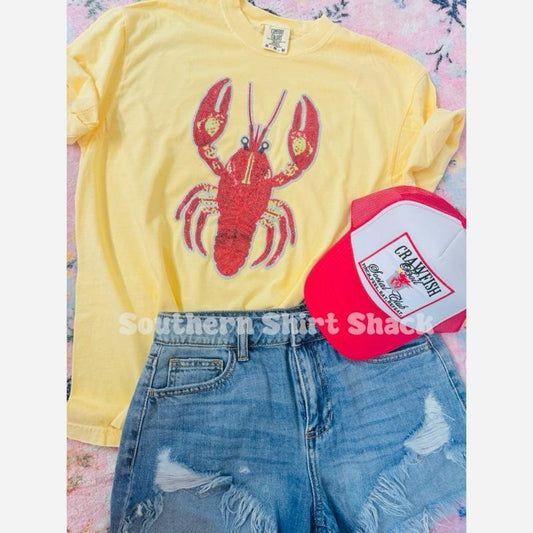 Sequin Crawfish Patch T shirt  | banana comfort colors t shirt | Crawfish Boil Shirt