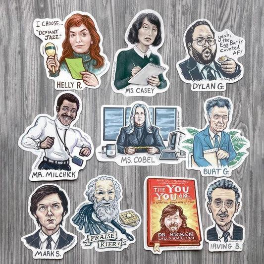 Severance Dylan G. Egg Bar Stickers - Zach Cherry Portrait Illustration - Waterproof Decals - FREE US SHIPPING