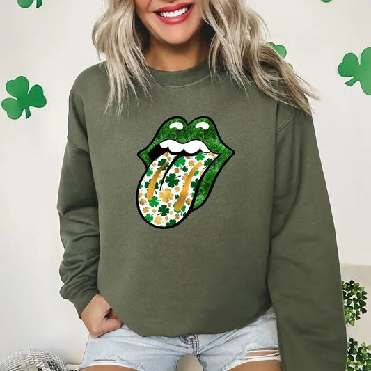 Shamrock Lips Shirt, St. Patrick's Day Shirt, Cute St Patricks Day Tee, Lips Tongue Shirt, Dripping Lips Tshirt, Cute Patrick Day Gift