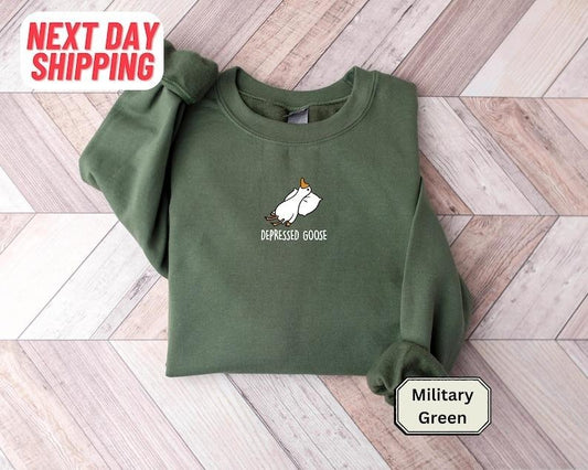 Silly Goose Sweater, Depressed Goose Shirt, Greetings Hoodie, Gift for Goose Lover, Couple Tee Classic Crewneck Menswear Sweatshirt