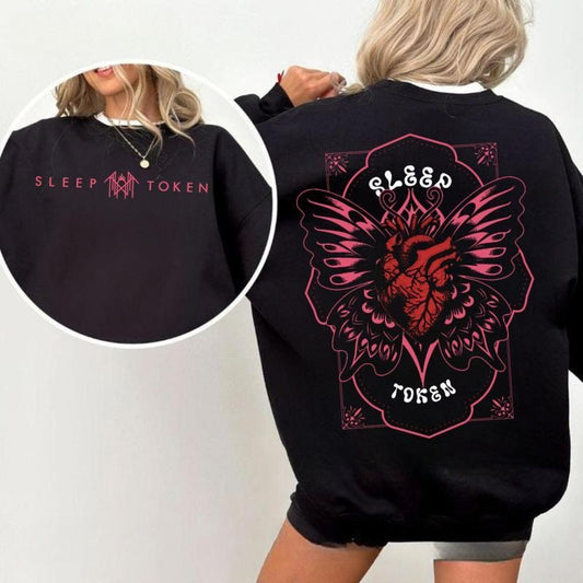 Sleep Token Butterfly Heart Sweatshirt, Gothic Aesthetic Crewneck, Dark Streetwear for Fans, Tour 2025 Graphic Shirt for Women, for Men