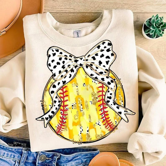 Softball Coquette , Game Day Bow Mama , Softball Mom , Brushstroke Softball Sweatshirt Crewneck Classic