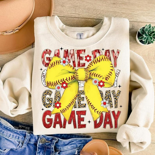 Softball Coquette , Game Day , Retro Bow , Mom , Softball Mama , Tis the Season Sweatshirt Crewneck Classic
