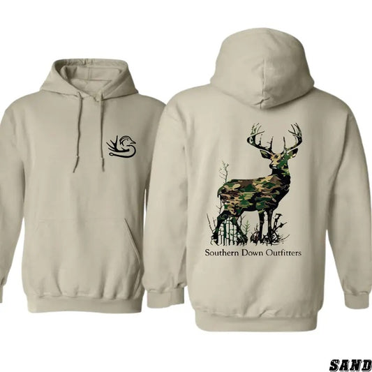 Southern Down Outfitters Hoodie - Camo Deer Graphic for Outdoor Enthusiasts and Hunters, Unisex Hoodie for Comfort and Style in the Great Outdoors Menswear Sweaters