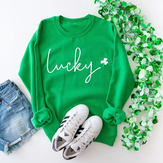 St Patricks Day sweatshirt, Lucky Sweatshirt, Saint Paddy's Day outfit, Cute Saint Paddy's Day Crewneck, 2025 St Patricks Day, Clover Shamrock Sweatshirt