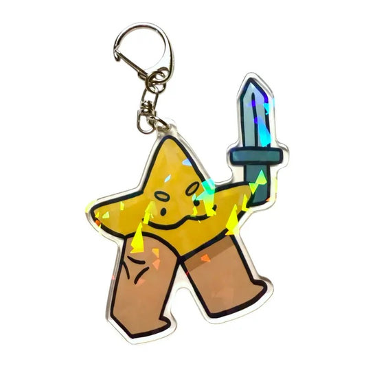 Star with Sword Acrylic broken rainbow glass effect keychain, 3 inches