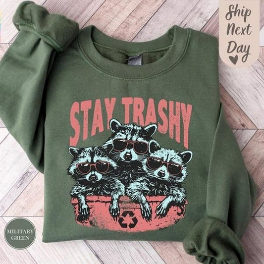 Stay Trashy Sweatshirt, Funny Graphic Sweatshirt, Racoon Sweatshirt, Meme Sweatshirt, Funny Graphic Sweatshirt, Raccoon Lover Gift Hoodie