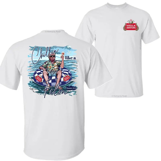 Stella Artois Beer Trump Chillin Like a Felon Summer 2024 T-shirt Sweatshirt Hoodie, Trump 2024 Shirt, Stella Artois Beer Shirt, Double Sided Graphic Printed Unisex Classic Comfort Cotton T-Shirts in all Sizes all Colors for Men and for Women