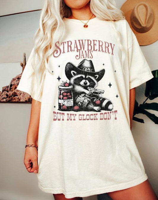 Strawberry Jams But My Glock Don't Funny Raccoon Shirt, Raccoon Meme Tee