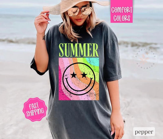 Summer Vibes Shirt Comfort Colors, Beach Shirt, Summer Shirt, Oversized Graphic Tshirt, Women's Tshirts, Swimsuit Cover, Shirt Dress