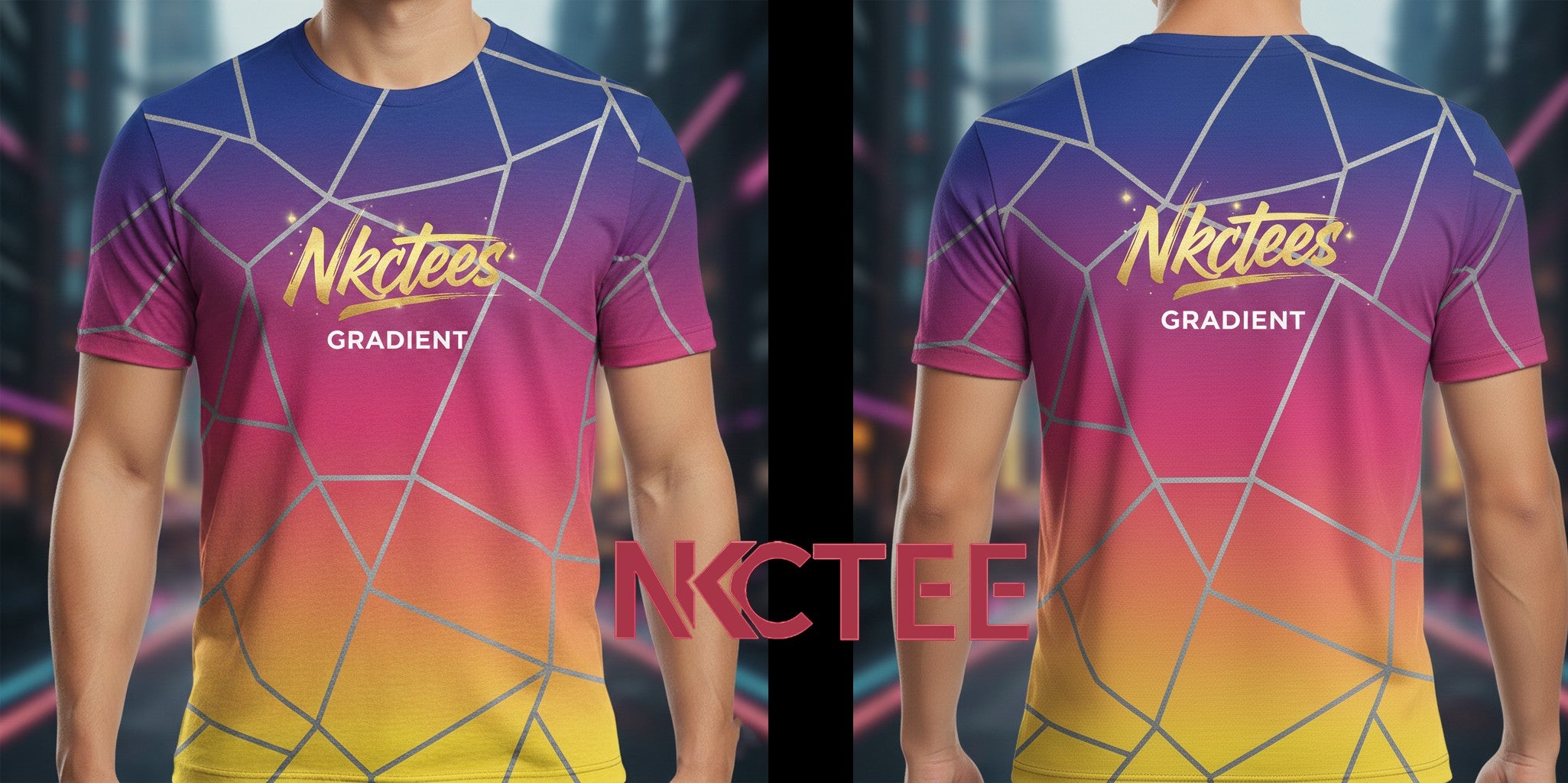 Sunset Geometric and Golden Prism Gradient Tee