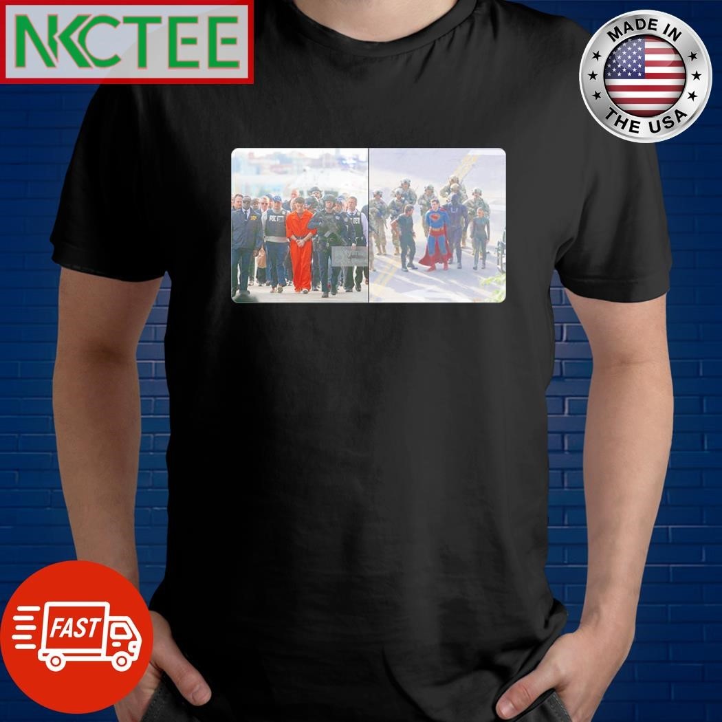 Superman with Luigi Mangione is escorted by a large number of police officers shirt