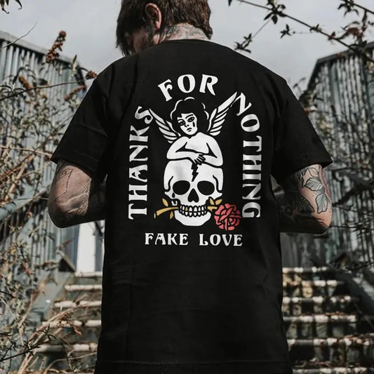 THANKS FOR NOTHING Skull Carrying a Rose Black Print T-shirt, Sweatshirt, Hoodie,  Oversized S-5Xl, Unisex Shirt, Today shirt, Love shirt, Retro Unisex, Life shirt, Merch gift, Short Sleeve Graphic, Naughty Clothes Men