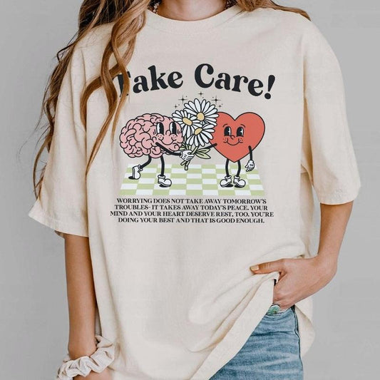 Take Care Comfort Tee, CMental Health Graphic Tee, Retro Mental Health Awareness Shirt, Be Kind Shirt, Inspirational Shirt, Motivational Shirt, Positive T-Shirt, Mental Health Women Tops