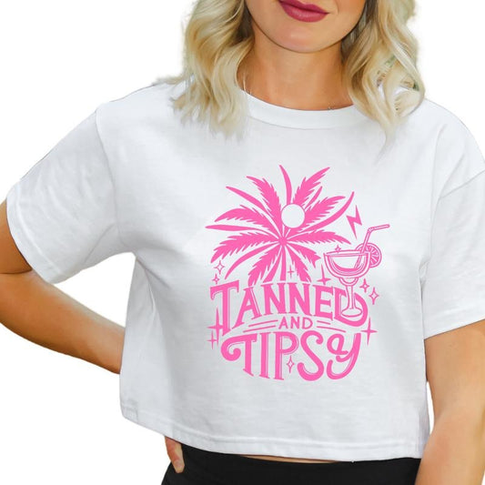 Tanned and Tipsy Shirt, Summer Vacay Tee, Summer Tee, Women's Graphic Tee Full Color Print