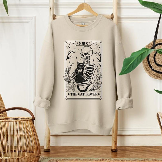 Tarot Card Sweatshirt, Skeleton and Cat Sweatshirt, Cat Mom Gift, Black Cat Hoodie and Sweater; T-shirt