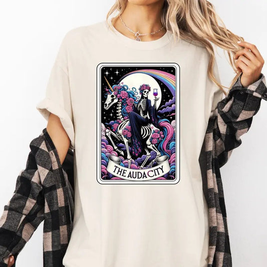 The Audacity Tarot Card Funny T-Shirt, Witchy Shirt, Sarcastic Skeleton, Mystical Mom Witchy Graphic Shirt, Oversized ,Spooky