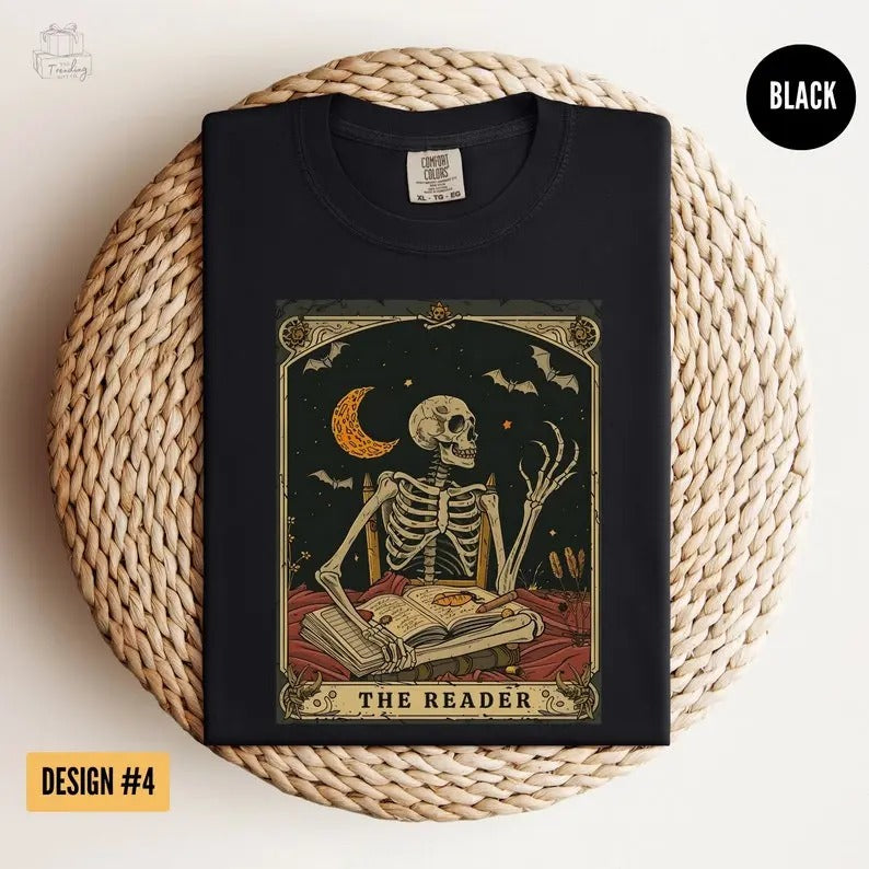 The Reader Tarot Card Shirt, Skeleton Reading T-Shirt, Unisex Tarot Card Shirt, Book Lover Gift, Bookish Gift,Tarot Lover Gift, Read More Books Shirt, Book Shirt, Book Lover Tee, Book T-Shirt, Funny Reading Shirt