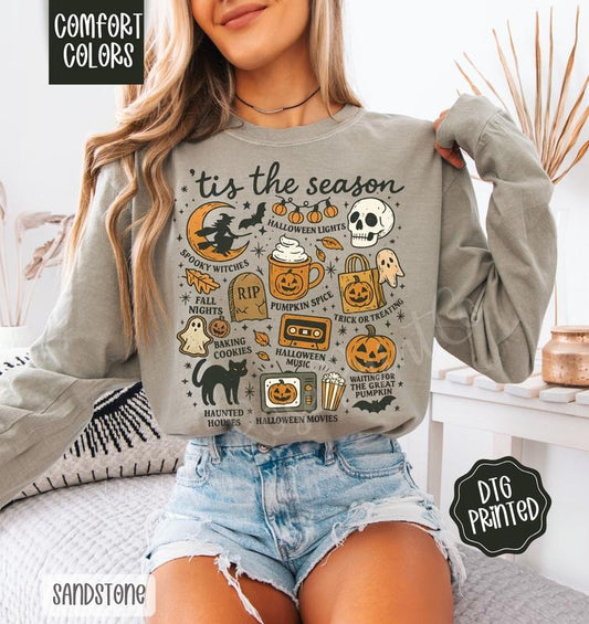 Tis The Season Comfort Colors Long Sleeve T-Shirt, Cute Halloween Shirt, Women's Graphic Tee
