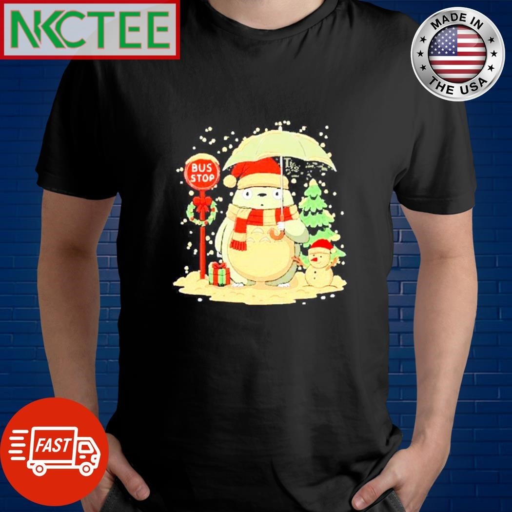 Totoro and Snowman bus stop Christmas snows shirt