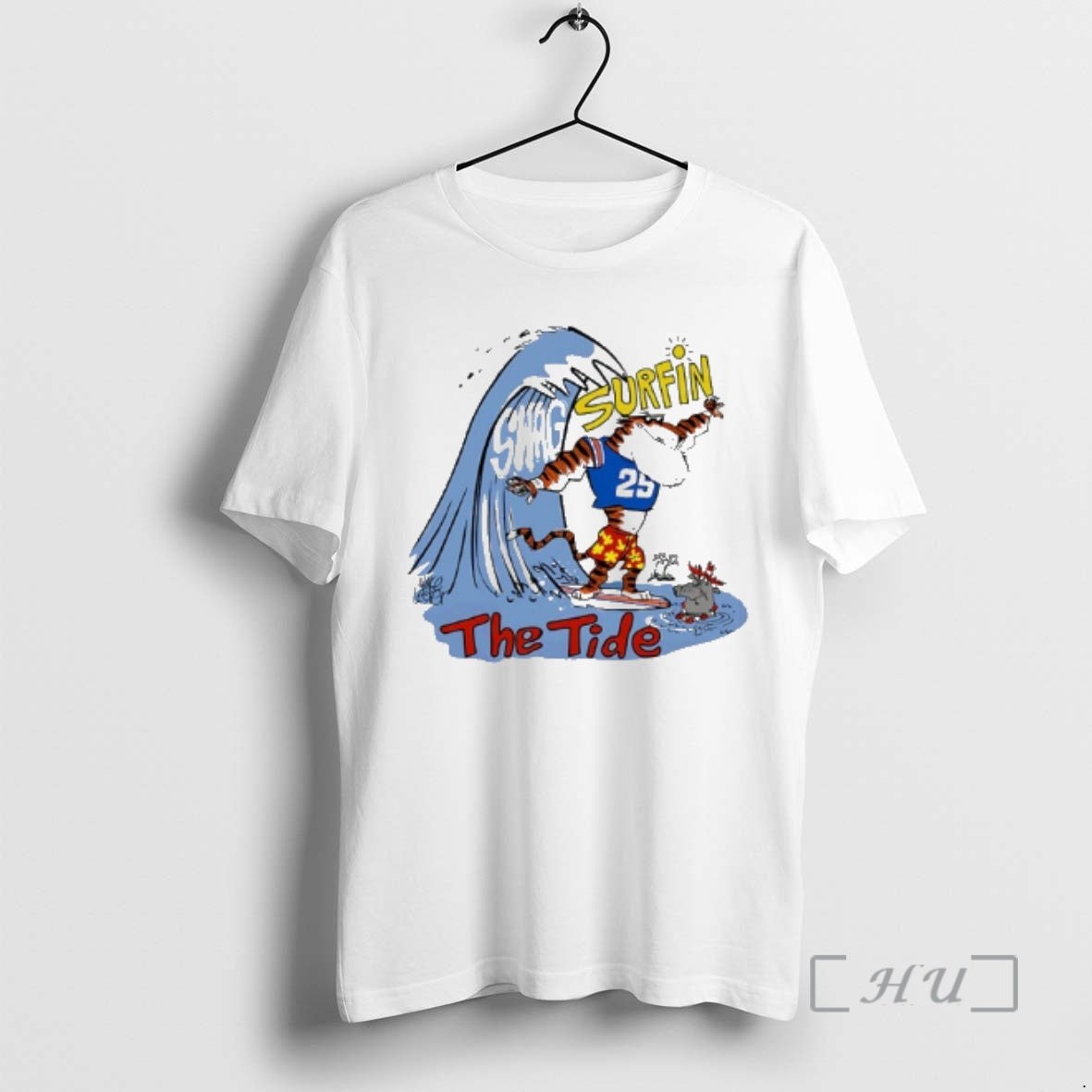Trending Auburn Tigers Vs Alabama 2025 Iron Bowl Swag Surfin The Tide Mascot Premium T-Shirts, Hoodie, Sweatshirt