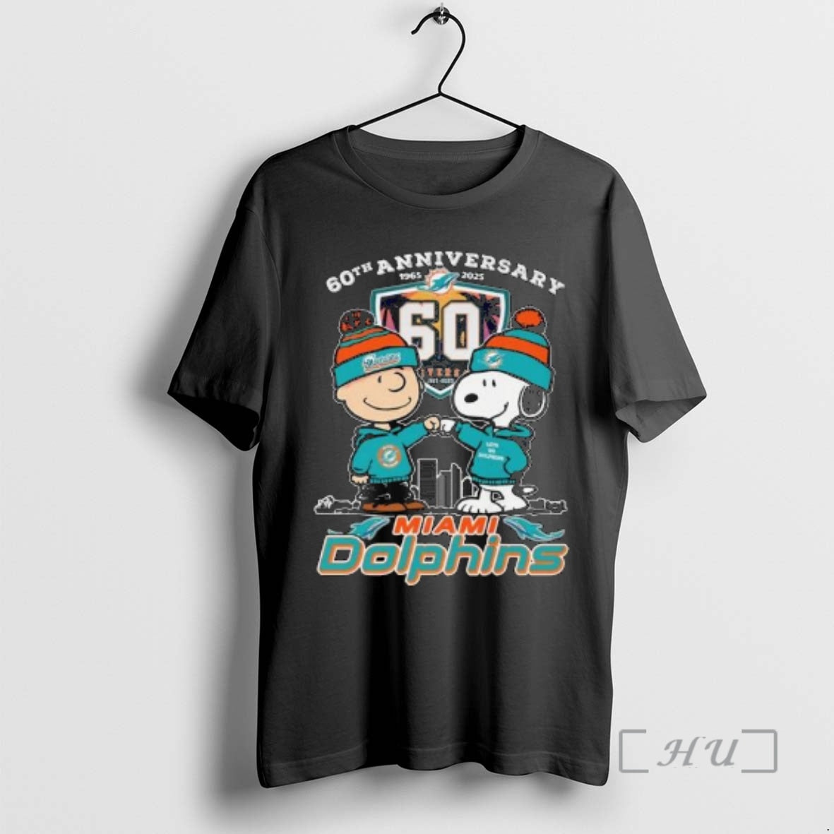 Trending Charlie Brown And Snoopy X Miami Dolphins 60th Anniversary 1965 2025 Circle Black Premium T-Shirts, Hoodie,...