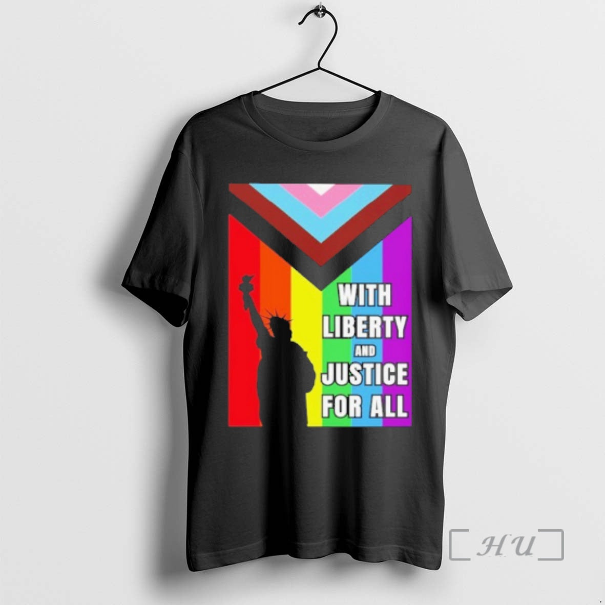 Trending Liberty Of Statue With Liberty And Justice For All Pride Flag Premium T Shirts Hoodie, Sweatshirt