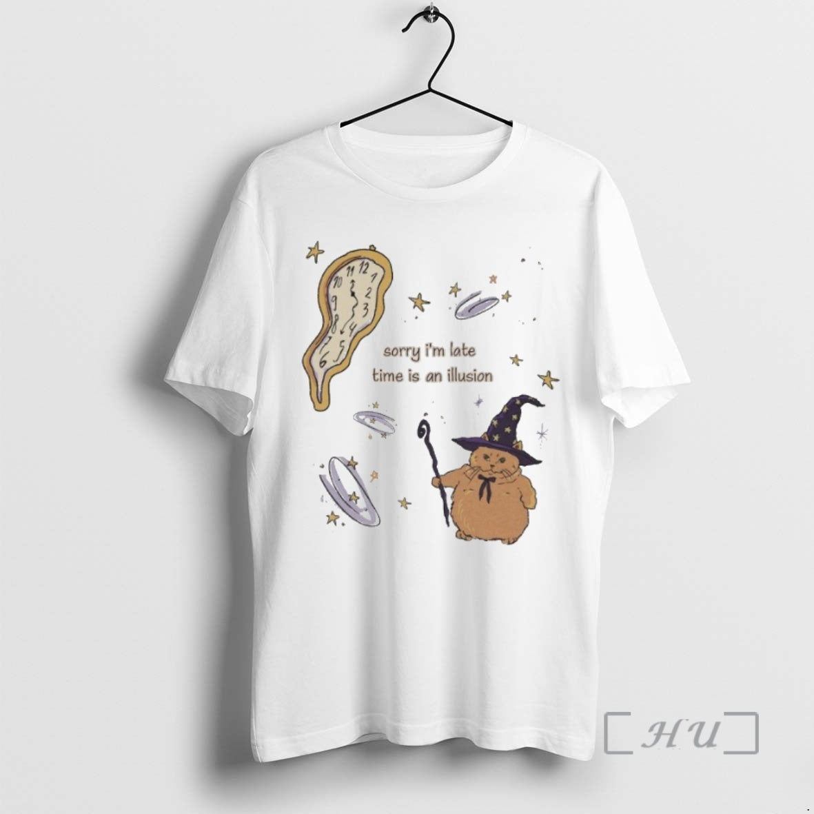 Trending Sorry Im Late Time Is An Illusion Cat Witch T-Shirts, Hoodie, Sweatshirt | VibeTeeNation.com