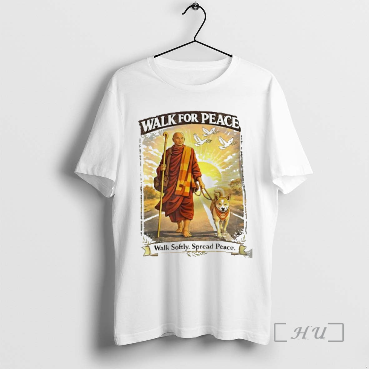 Trending Walk For Peace Walk Softly Spread Peace Monks And Aloka The Peace Dog Premium T-Shirts, Hoodie, Sweatshirt
