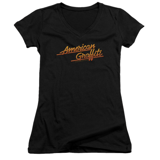 American Graffiti Neon Logo - Juniors V-Neck T-Shirt