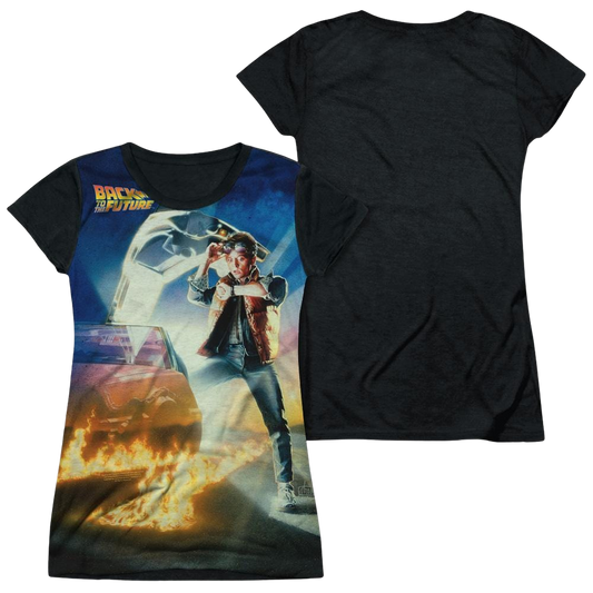Back To The Future Movie Poster - Juniors Black Back T-Shirt