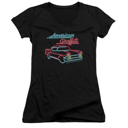 American Graffiti Neon - Juniors V-Neck T-Shirt