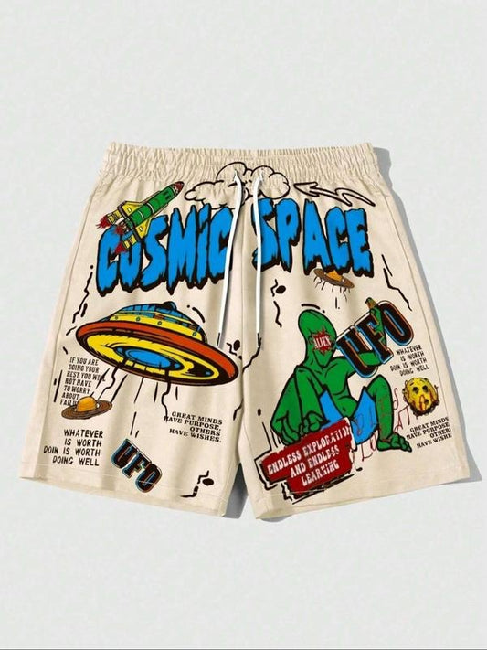 Unisex Men's Cartoon Monster Print Graphic Shorts, Regular Fit Casual Street Comfy Shorts for Daily Wear, Men's Bottoms for Summer