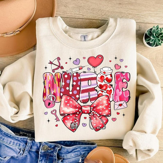 Valentine Coquette Bow Sweatshirt, Cupids Favorite Nurse , Nurse Valentines  , Valentines Day