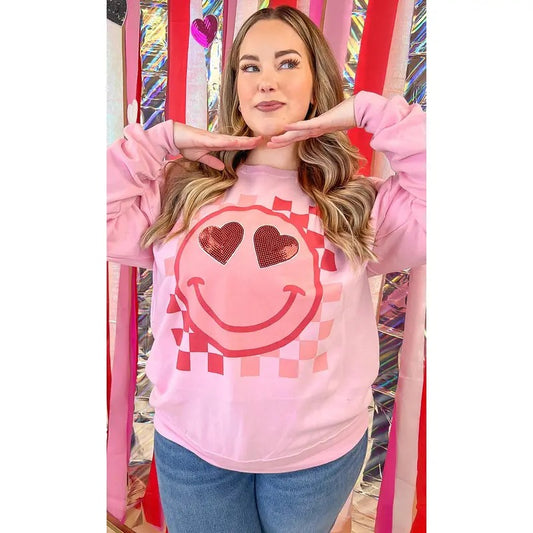 Valentine Sequin Smiley Graphic Sweatshirt