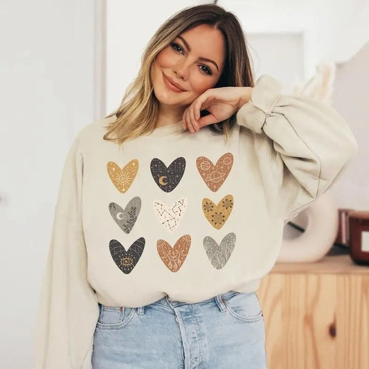 Valentine Sweatshirt Boho Celestial Hearts Valentines Shirts for Women Love Heart Hoodie and Sweater; T-shirt Cotton Womenswear Cotton Womenswear Light Polyester