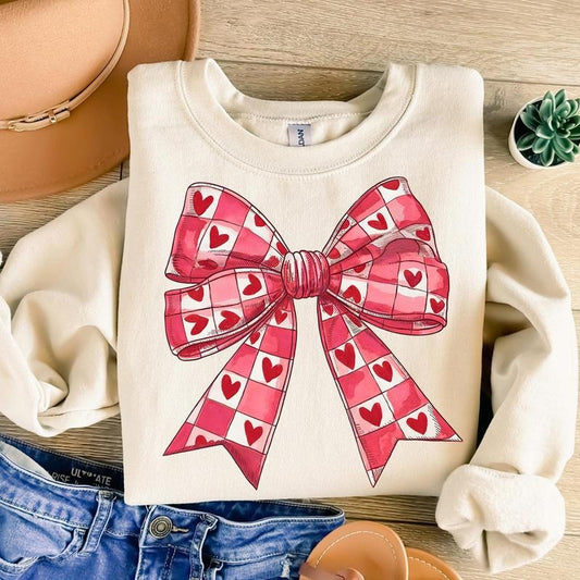 Valentines Day Heart Coquette Bow  Checkered  Valentine Valentine mama Cupid Sweatshirtstyle{n002}2