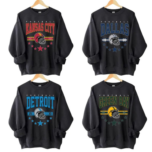 Vintage Football Sweatshirt Black Color, Retro Graphic All Team Football, Vintage Graphic Tees, Football Fan Gift, Unisex Shirt