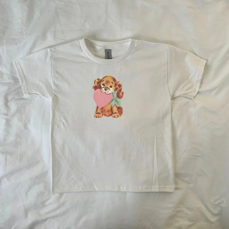 Vintage Puppy Baby Tee, Cartoon Design, vintage, Dog lovers, y2k clothing, Pinterest, retro, 90s style baby tee, ahs...