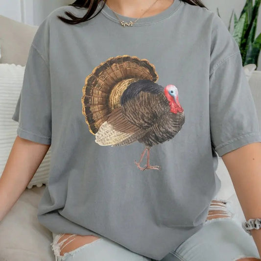 Vintage Turkey   Shirt, Cottagecore Thanksgiving Shirt, Autumn Shirt Cotton Womenswear