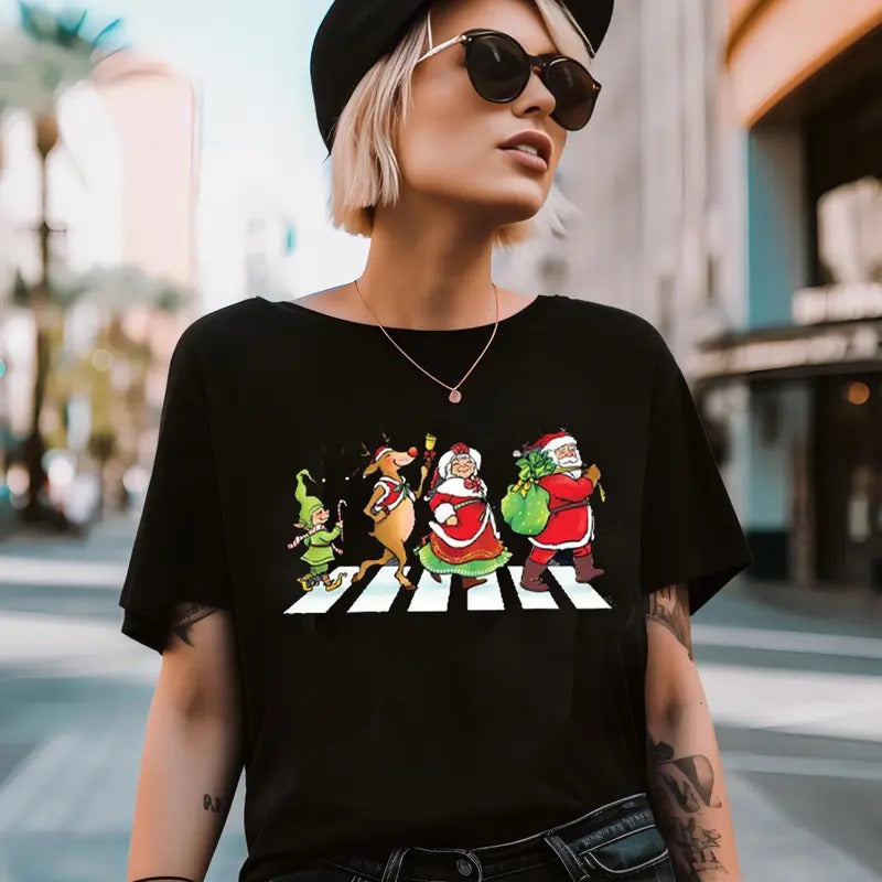 Walking Santa Christmas Road Shirt, Santa Claus Friends Xmas T shirt, Christmas Festive Party Shirt, Family Christmas...