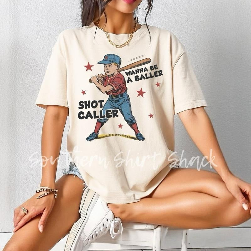 Wanna be a baller shot caller T shirt  | ivory comfort colors t shirt | baseball mama T shirt | baseball season t shirt