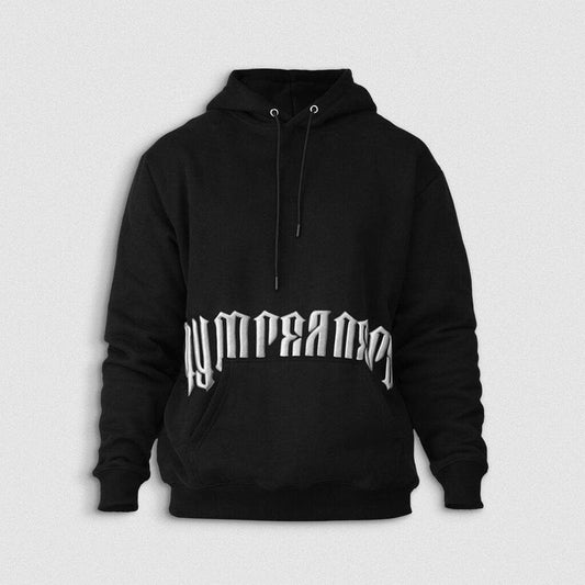 Ultra-Plush Fleece Phantom Hoodie - Black/White Stretchable Ribbed Sweatshirt Menswear Pocket