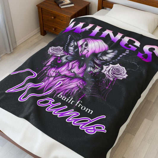 Wings Built From Wounds Gothic Plush Blanket, Cozy Home Decor, Halloween Gift, Unique Bedspread, Butterfly Design, Warm Throw Blanket