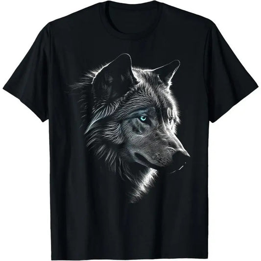 Wolf Portrait Blue Eyes - Artwork | Animal Motif Wolf T-Shirt