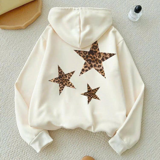 Leopard Print Star Graphic Hoodie/Sweatshirt(No Hood)/T-Shirt, For Men/Women - Unisex Style, 100% Cotton, Pullover unisex hoodie