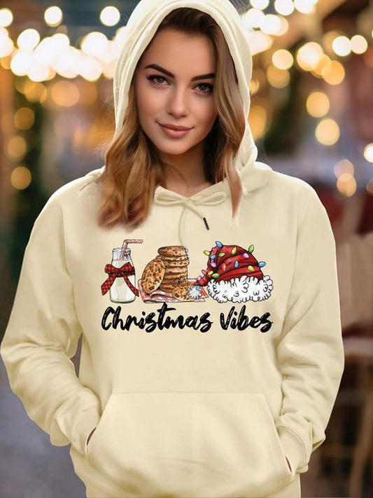 Women's Cartoon Christmas Letter Print Drawstring Pocket Hoodie, Casual Long Sleeve Hooded Sweatshirt for Fall & Winter, Women's Clothes for Daily Wearstyle{n002}2