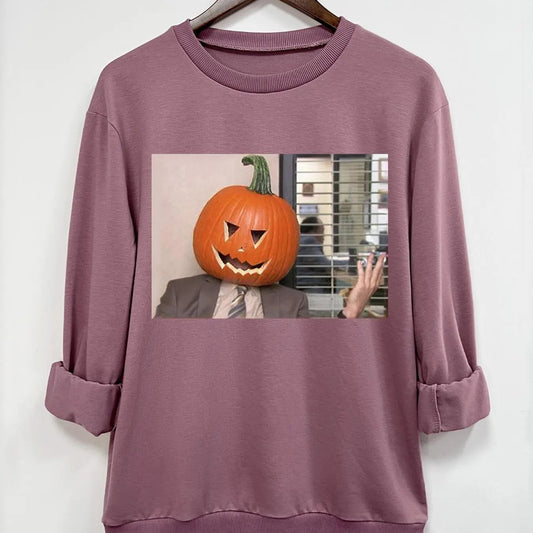 Women's Halloween Themed Graphic Round Neck Sweatshirt, Casual Long Sleeve Pullover, Women's Top for Fall & Winter
