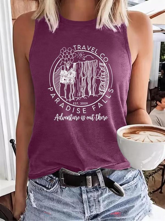 Women's Letter & Palm Tree Print Tank Top, Casual Sleeveless Top for Summer, Ladies Clothes for Daily Wear, Socks
